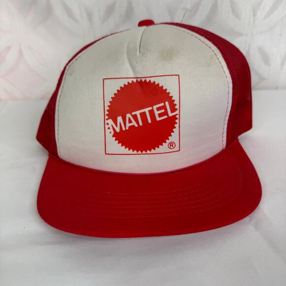Vintage Mattel Logo 80s K Studio Pocket Cap Mesh Red Trucker Snapback Hat - Picture 3 of 12
